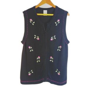 Blair Rose Embroidered Sleeveless Zip Up Vest Retro Y2K Cottage Core Size Medium